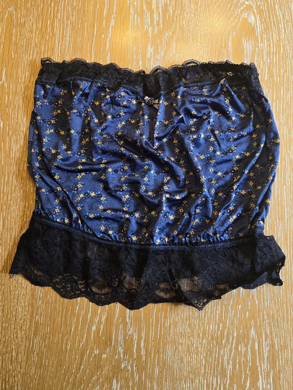 Intimately Free People Strapless Blue and Black Floral Lace Cami Tube Top Size M
